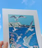 'Seagulls at St Ives' - linoprint - Image 6