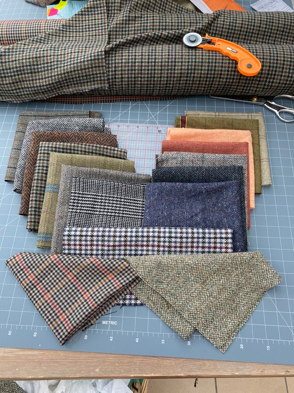 Tweed Fabric Bundle. Seventeen Pieces Approximately 15” Square. Craft Pack 820gm