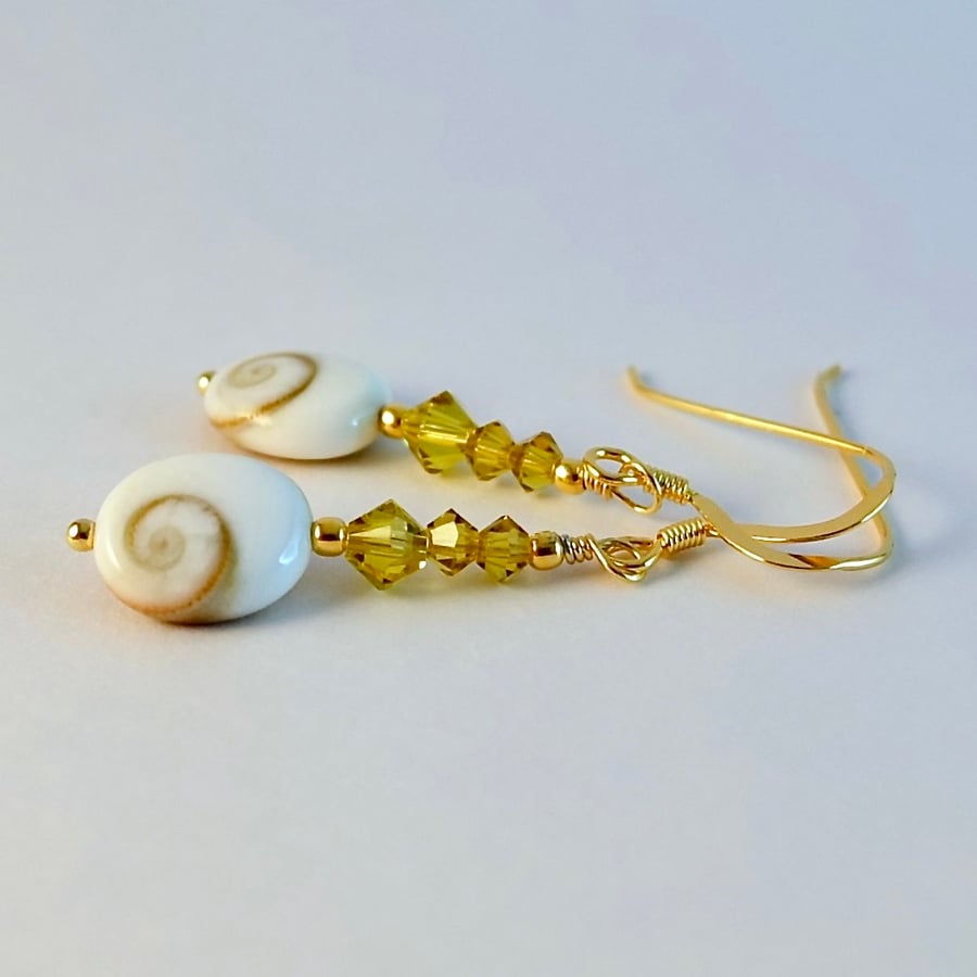 Shiva Eye Shell & Crystal Earrings, Birthday Present, Anniversary Gift For Her