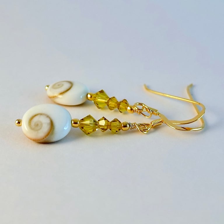 Shiva Eye Shell & Crystal Earrings, Birthday Present, Anniversary Gift For Her