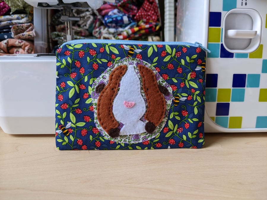 Guinea Pig Appliqué Purse -  Bees, Leaves and Strawberries