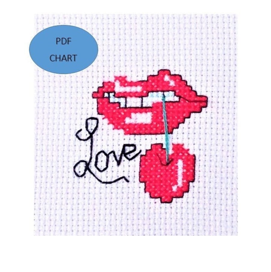 Cherry lips love quote small instant digital download PDF Patternchart