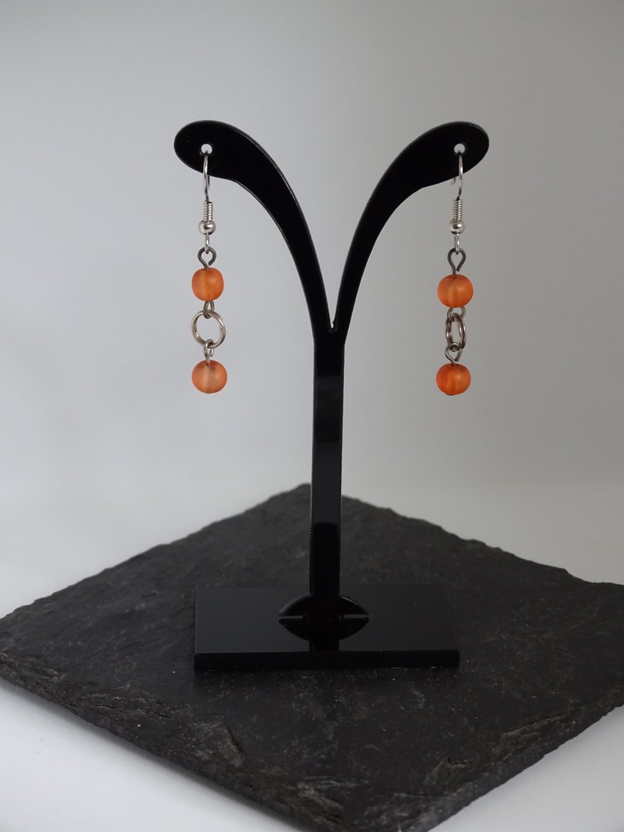 Frosted Orange Glass Bead Earrings