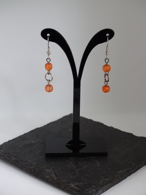 Frosted Orange Glass Bead Earrings
