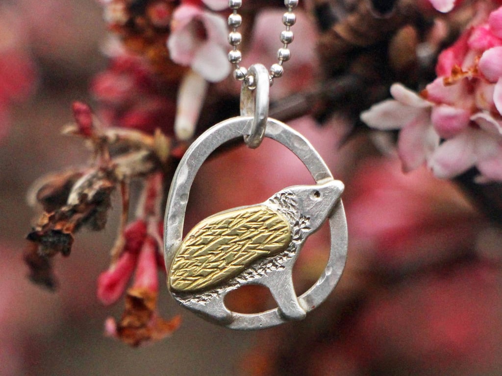 Recycled Silver and Brass Pendant Hedgehog