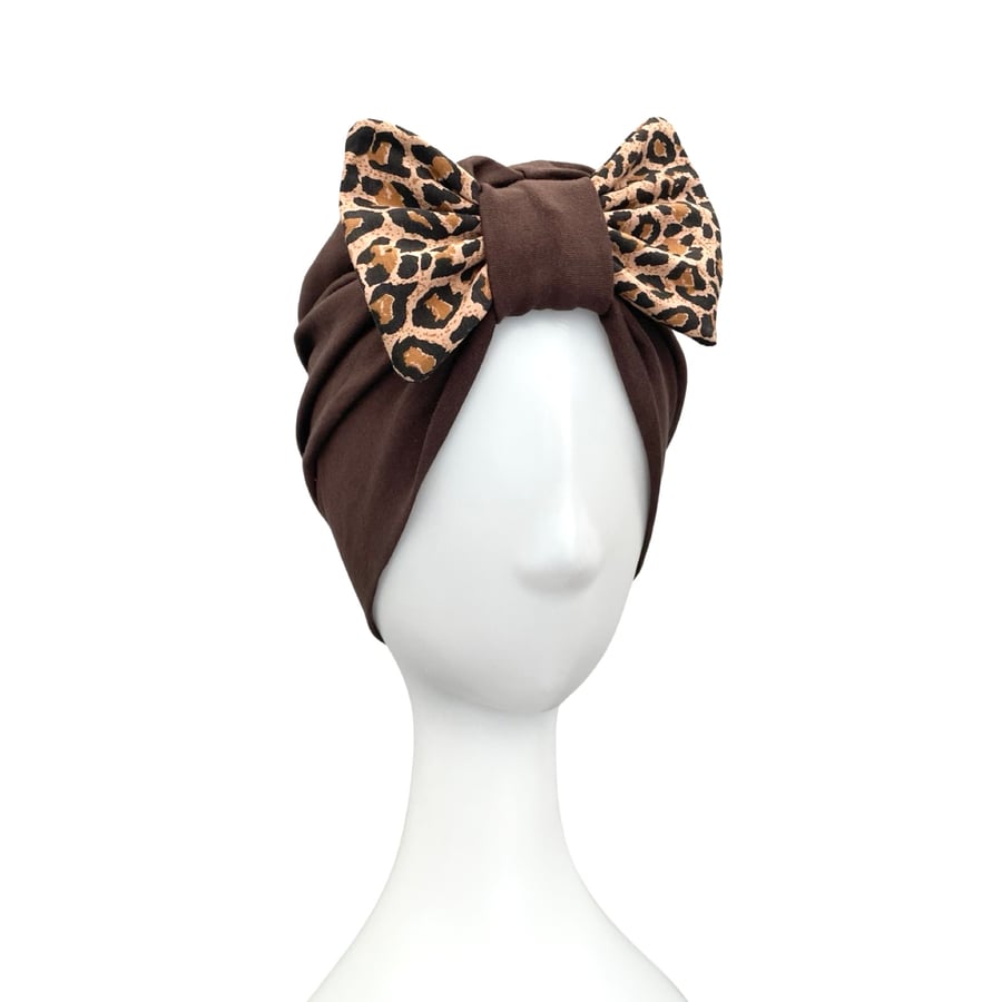 Brown Turban Hat for Women, Stretchy Bow Knot Head Turban, Fashion Turban