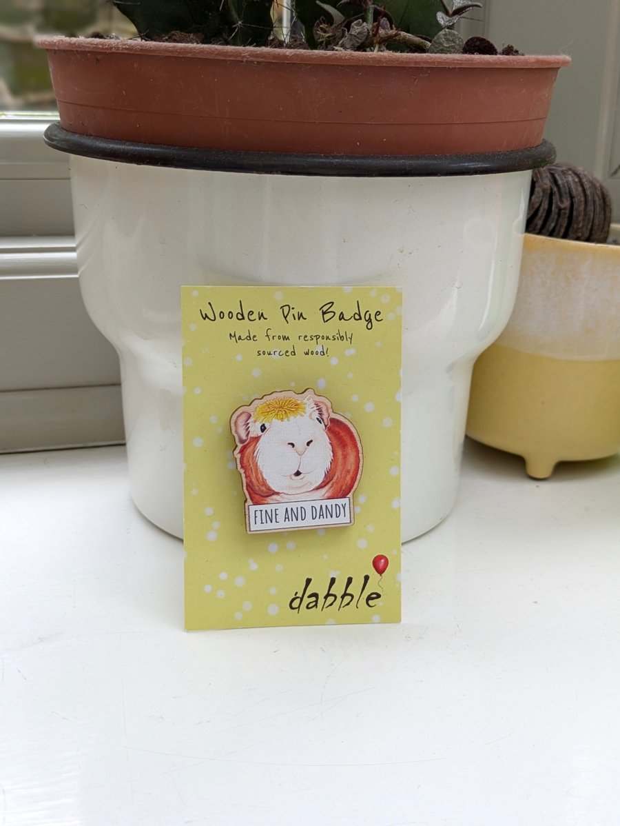Sweet Guinea Pig Pin Badge, Lapel Pin 'Fine and Dandy'
