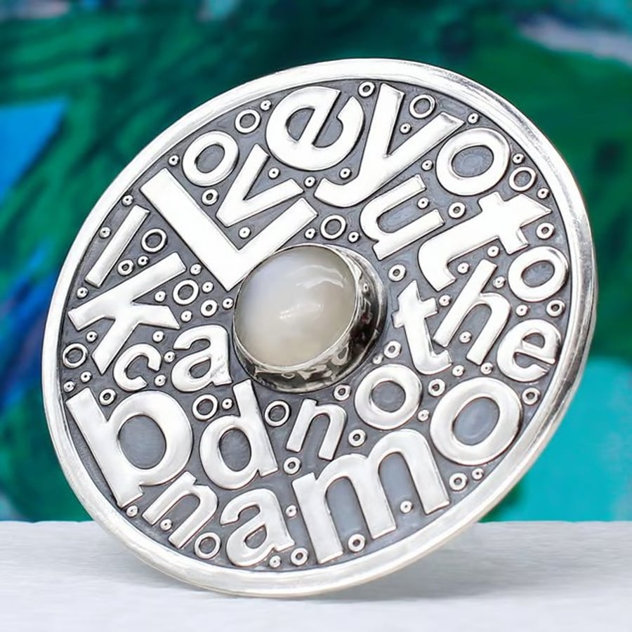 Love You To The Moon And Back Brooch, Moonstone, Handmade Sterling Silver Brooch