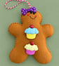 Handmade Felt Gingerbread Girl Christmas Decoration – Cupcake Buttons & Purple B