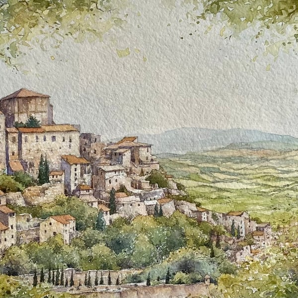 Gordes . Provence. Framed Original Watercolour 