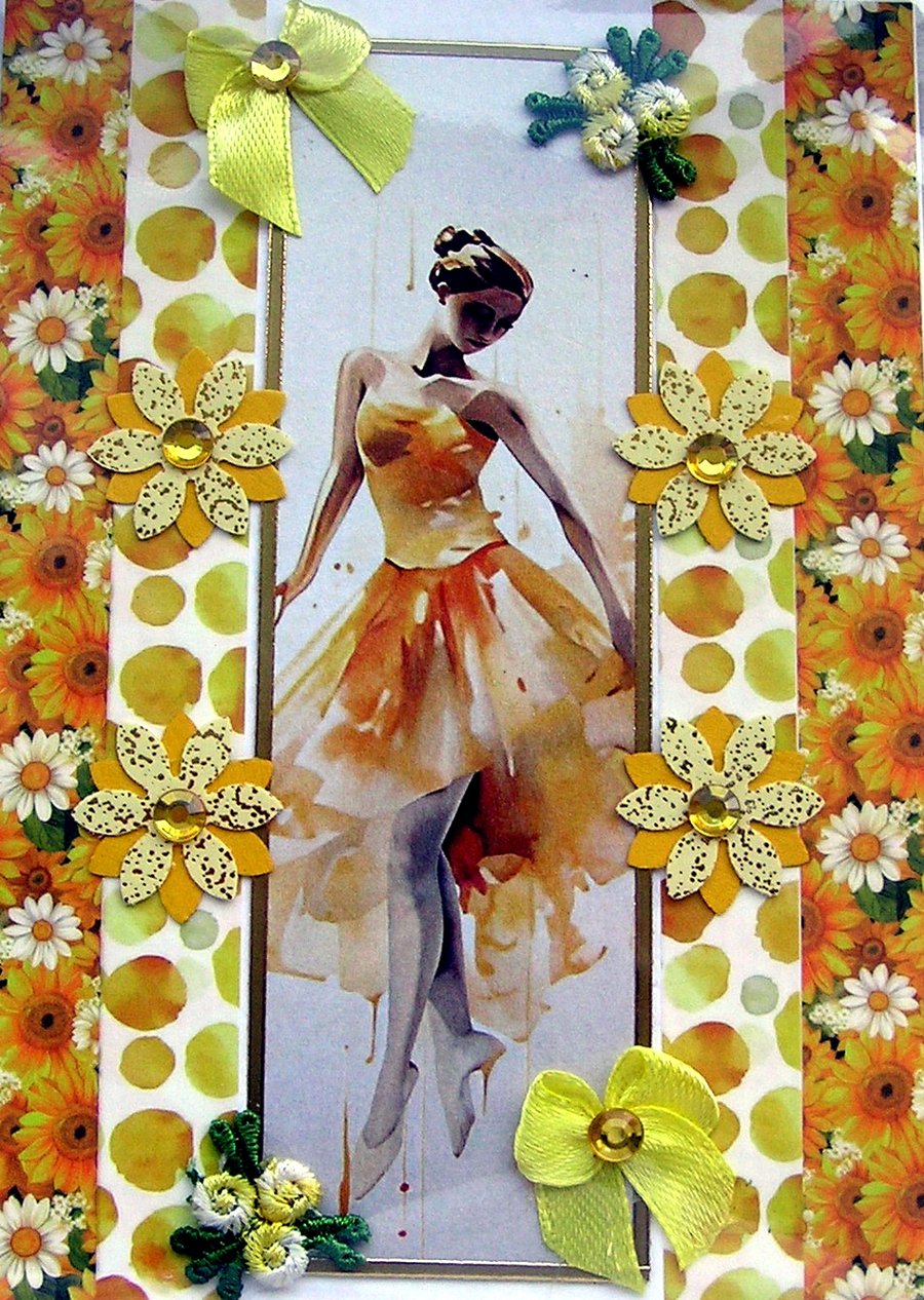 Dancing Ballerina - Hand Crafted Decoupage Greeting Card - Blank 3168