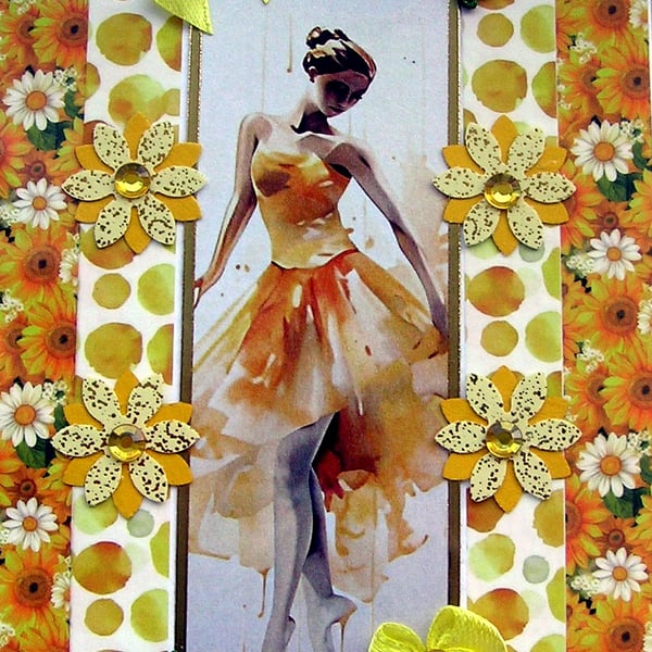 Dancing Ballerina - Hand Crafted Decoupage Greeting Card - Blank 3168