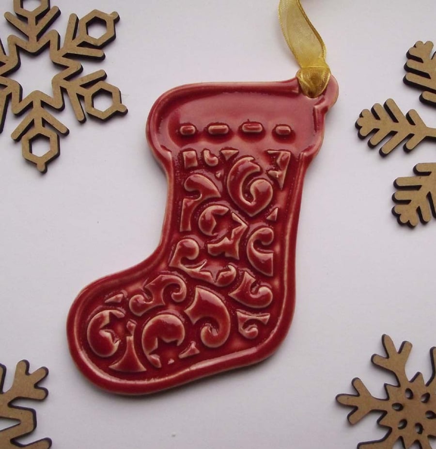 Red ceramic stocking decoration