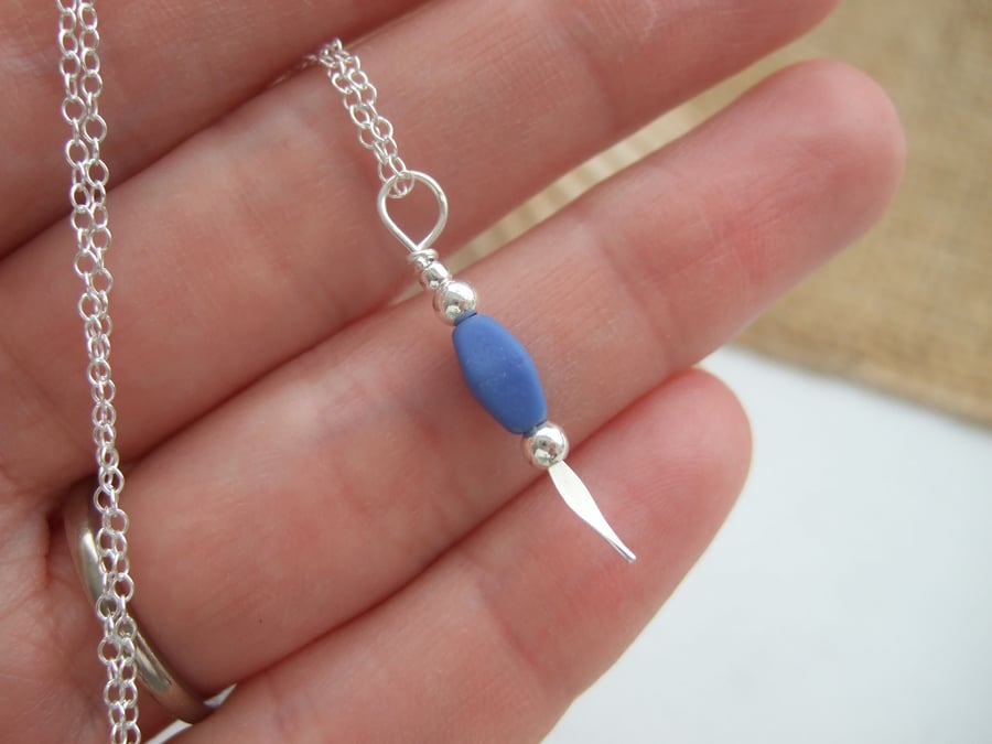 Scottish sea glass bead necklace, blue glass bead necklace, puristic bead