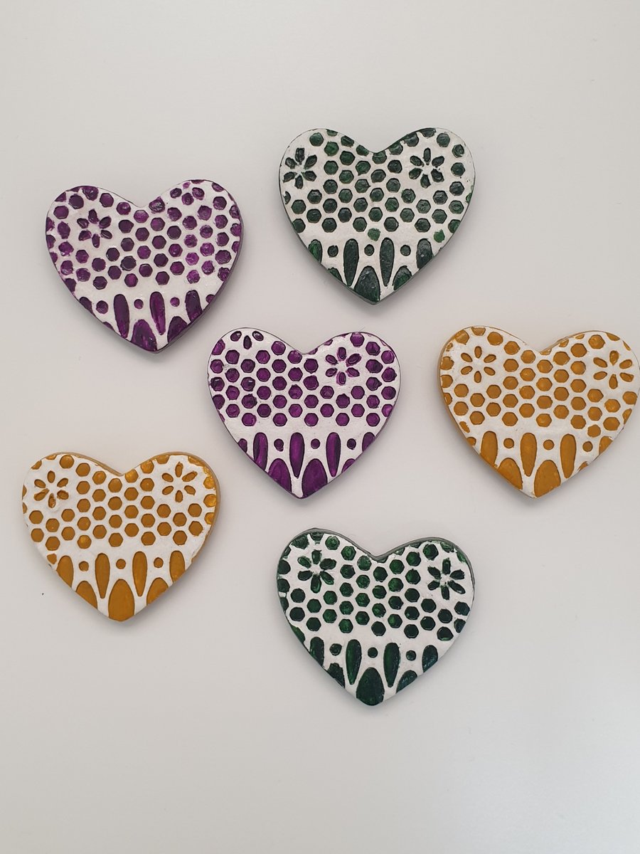 Clay heart fridge magnet set,  anniversary, valentines, kitchen gift