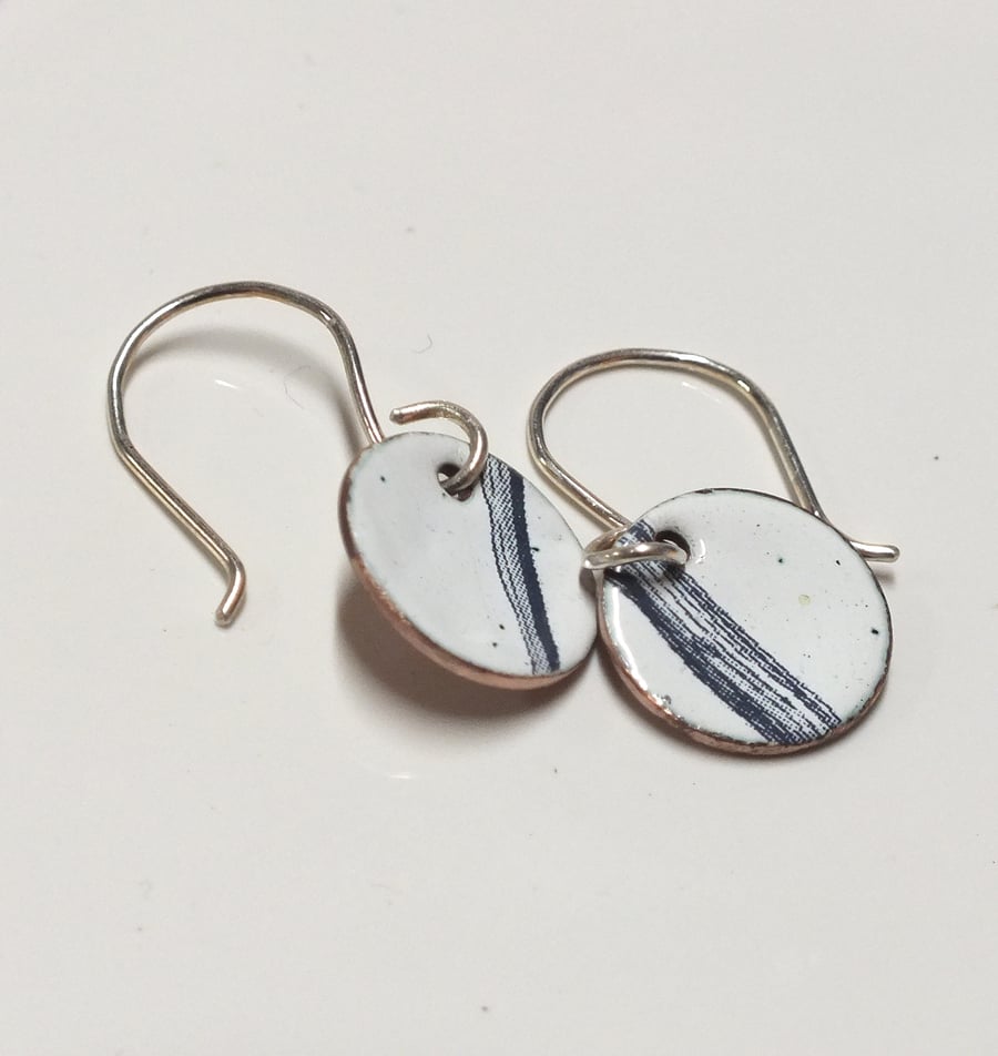 Blue and white enamel earrings