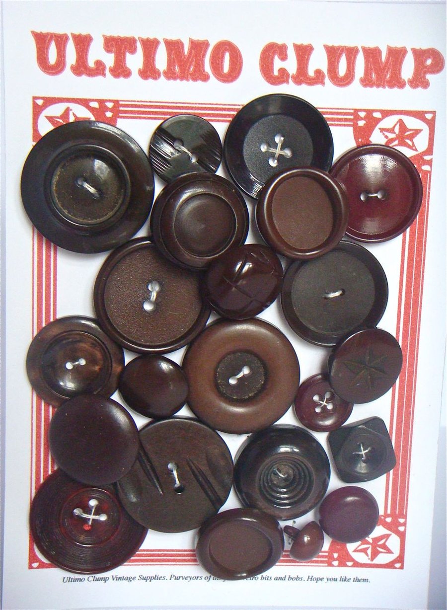 22 Vintage Chocolate Brown Buttons
