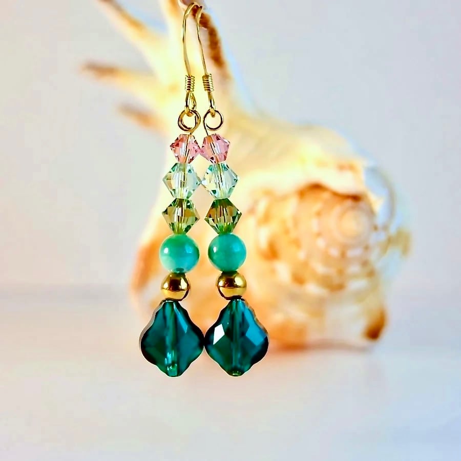 Baroque Emerald Crystal Earrings - Handmade Gift, May Birthday, Anniversary