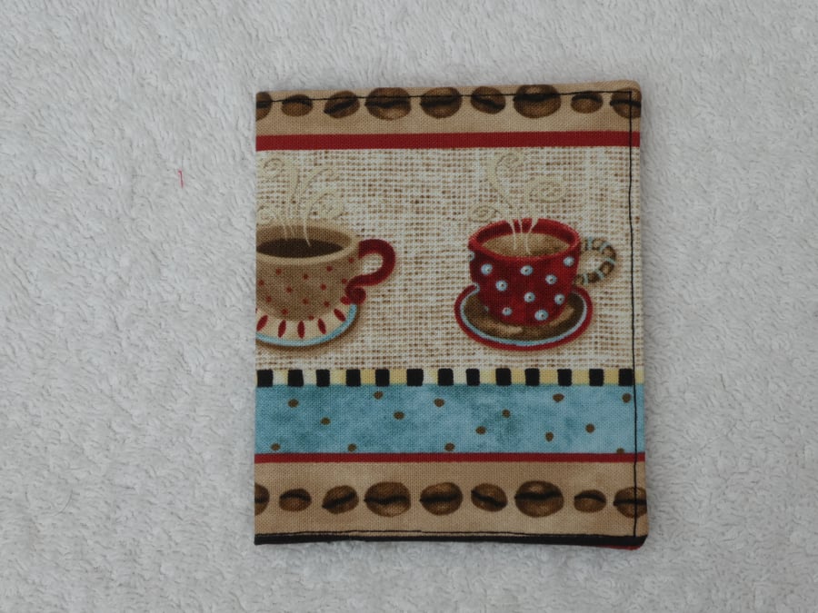 Card Wallet. Credit Card Flip Wallet. Coffee Cups and Beans Fabric