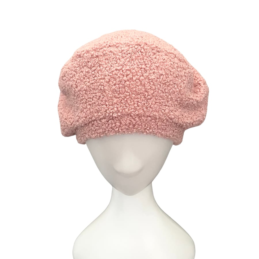 Dusky Pink Beret Hat Cozy Soft Ladies Boucle Teddy Fleece Autumn Hat Warm Gift 