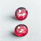 Red and Silver Fused Glass Stud Earrings