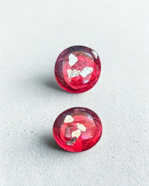 Red and Silver Fused Glass Stud Earrings