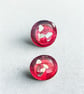 Red and Silver Fused Glass Stud Earrings