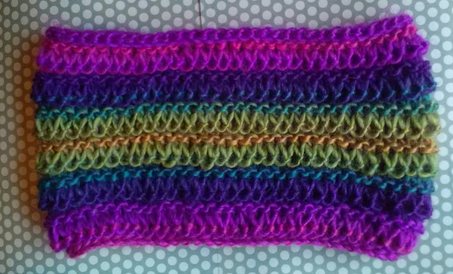 SALE! Handknit CIRCULAR NECKLET COWL rainbow