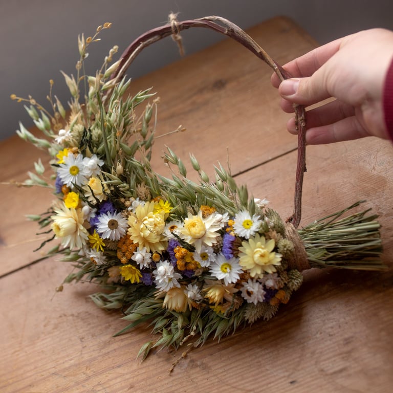 Rustic Blue and Yellow Dried Flower Wreath Decoration