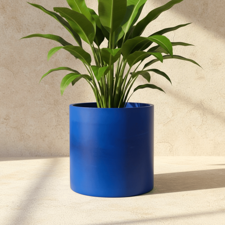 Large Statement 19 cm Round Blue Indoor Plant Pot Houseplant Planter