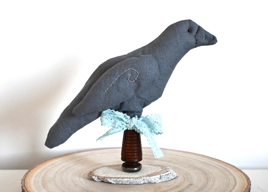 Grey crow art doll keepsake collectable