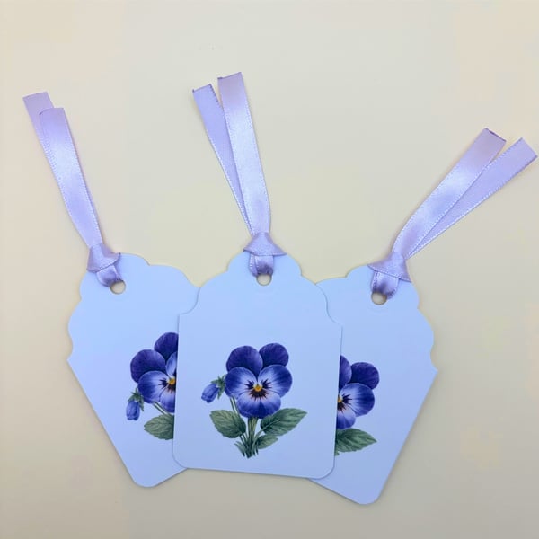 Violet Birth Flower Gift Tags - February - Set of 3 Handmade Botanical Tags 
