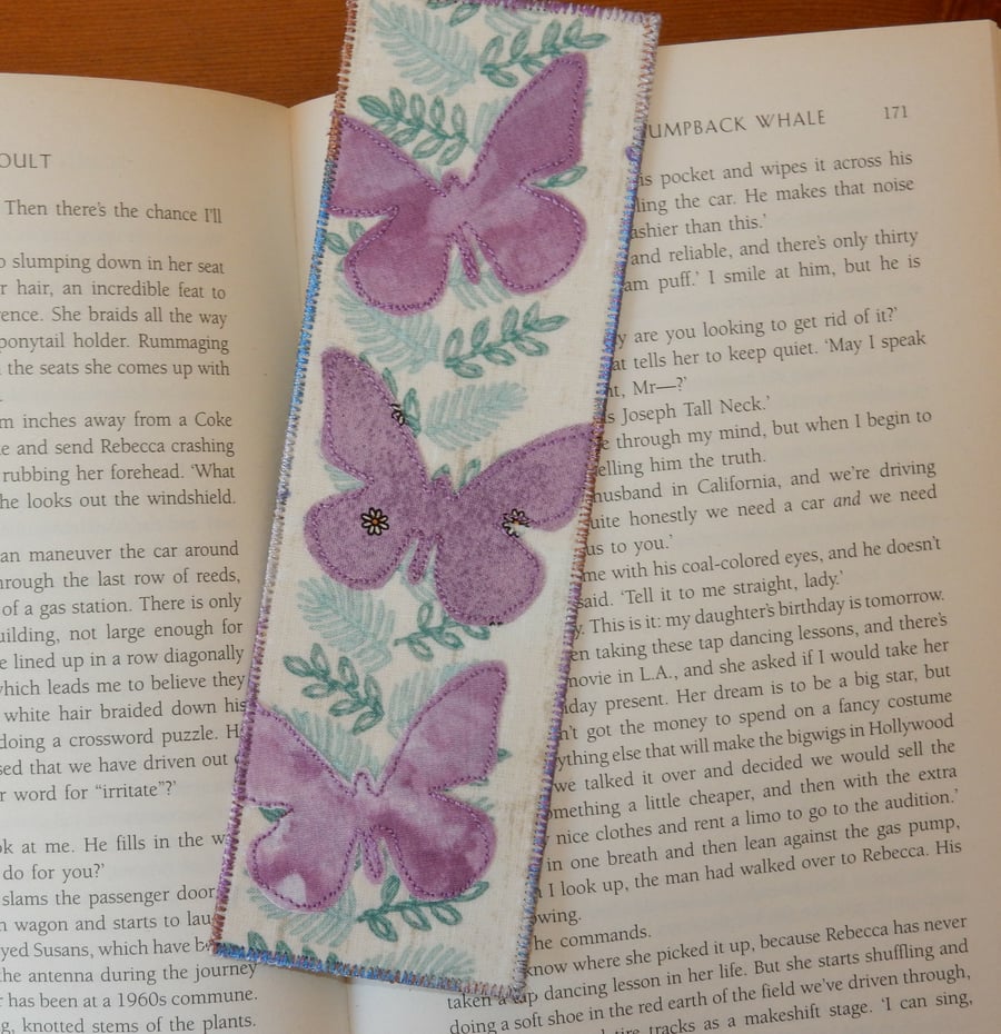 Bookmark lilac applique butterflies