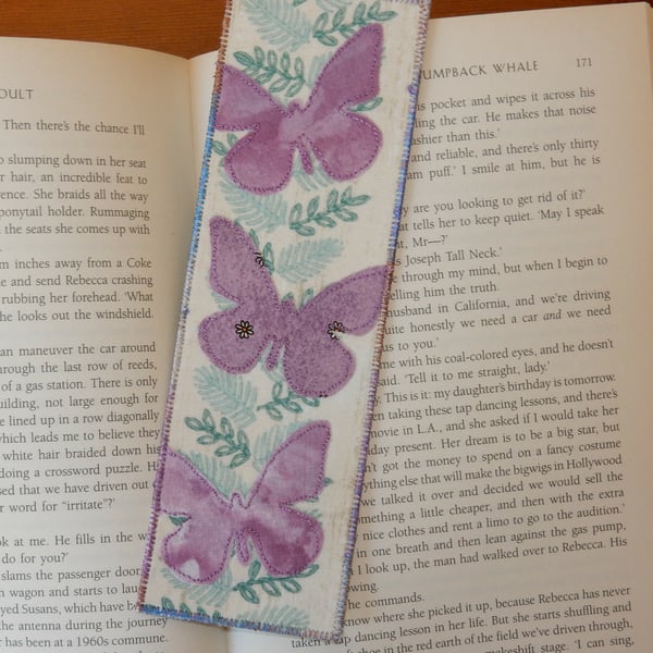 Bookmark lilac applique butterflies