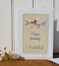 Hand-stitched words, mini bunting and bird with heart - a card to keep! - Image 1