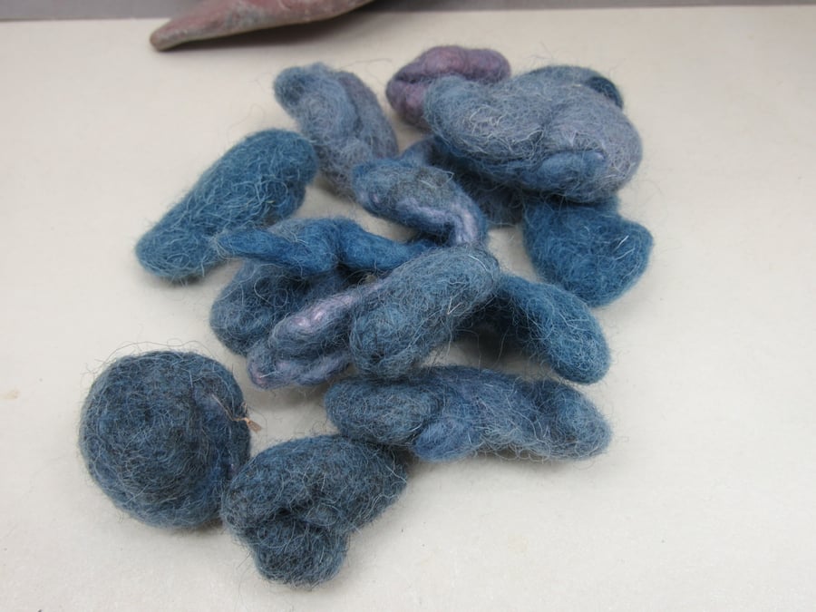Small Multicolour Blue Purple Natural Dye Felt Nuggets I