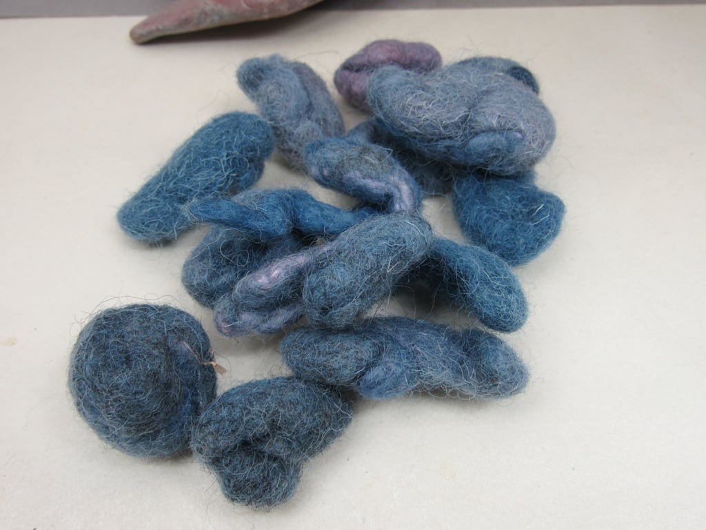 Small Multicolour Blue Purple Natural Dye Felt Nuggets I