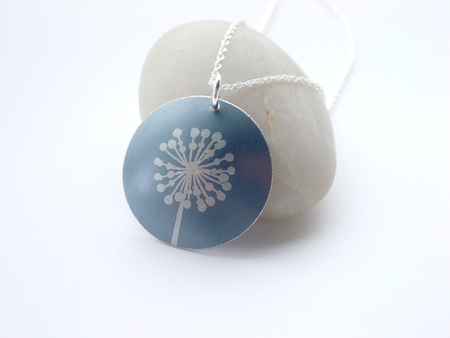Dandelion necklace pendent in grey and silver