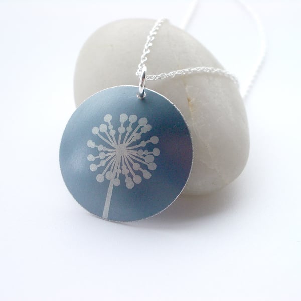 Dandelion necklace pendent in grey and silver