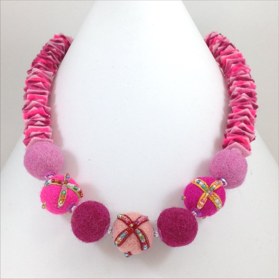 Pink Felt Necklace