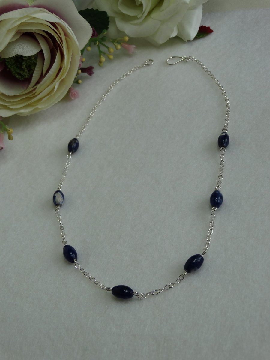 Sodalite gemstone bead and chain necklace 3rd eye chakra