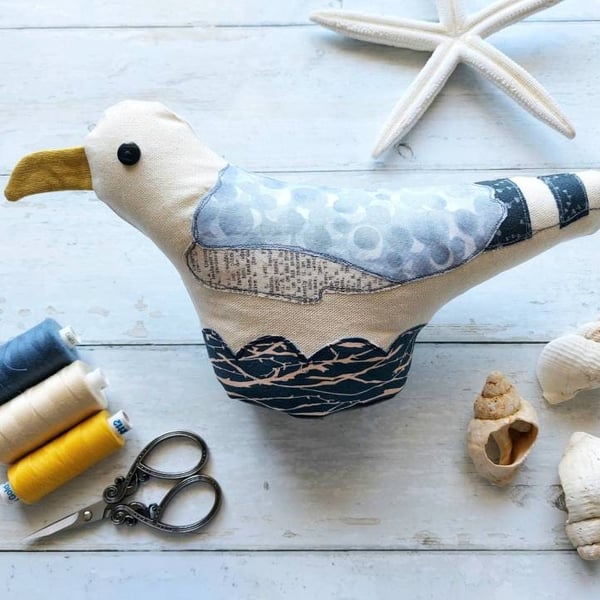 Handmade Seagull Doorstop with Freemotion Sewn Applique