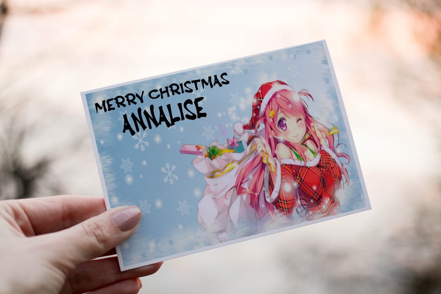 Anime Christmas Card, Personalized Card for Christmas, Festive Card