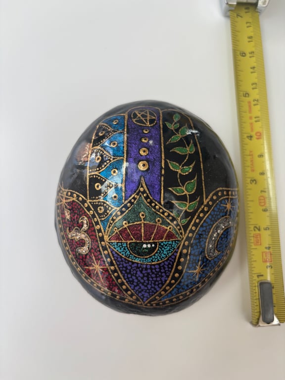 Hand painted Hamsa hand rock.