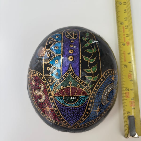 Hand painted Hamsa hand rock.