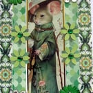 Mandarin Mouse - Hand Crafted Decoupage Greeting Card - Blank (3179)