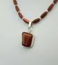 Tiger's Eye Freeform Pendant Necklace with Sterling Silver and Goldstone  - Image 2