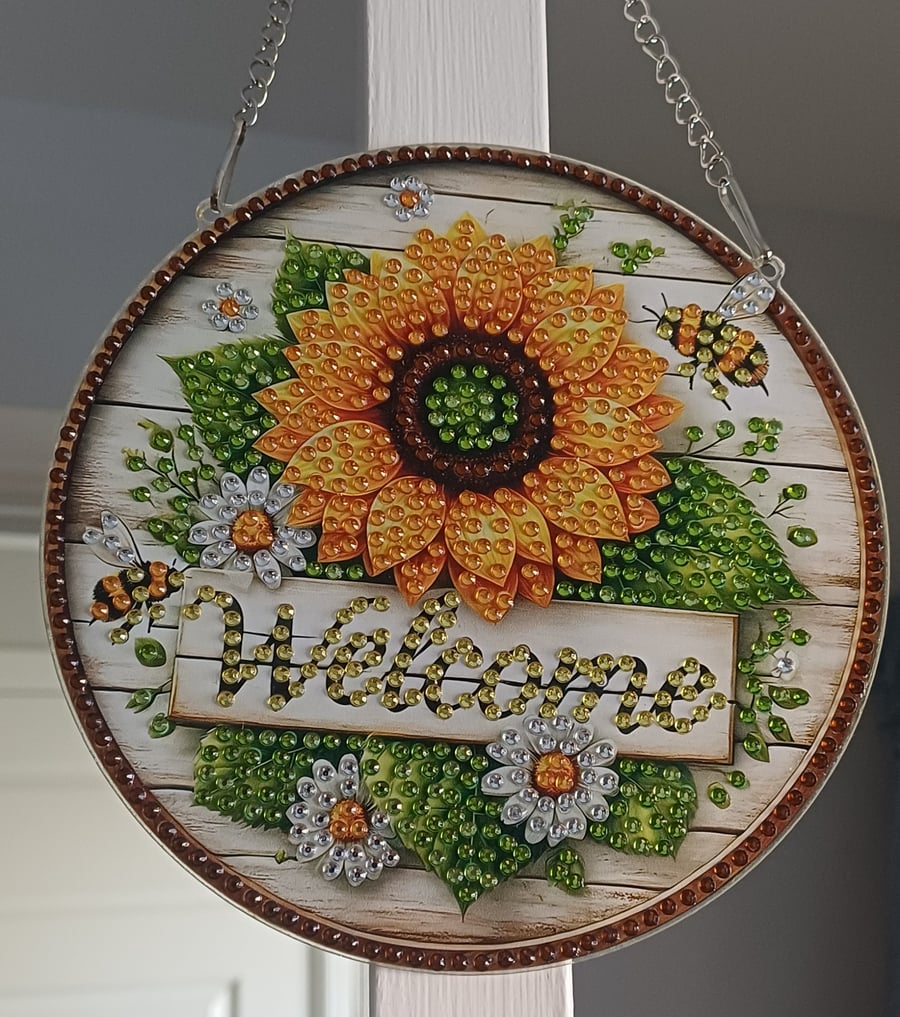 Welcome sunflower hanging sign