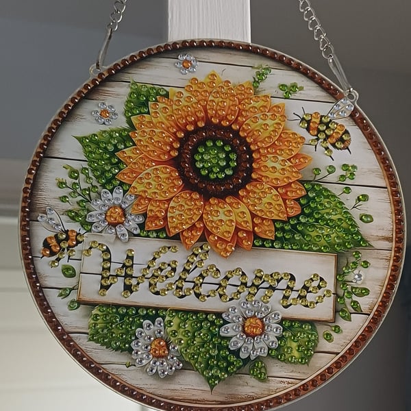 Welcome sunflower hanging sign