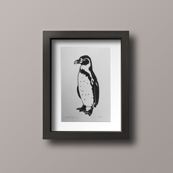 Original Humboldt Penguin 1 lino print (unframed)